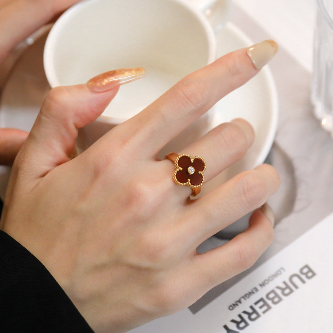 [ROYAL]CLOVER CARNELIAN RING ROSE GOLD DIAMOND