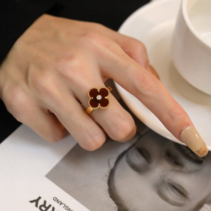 [ROYAL]CLOVER CARNELIAN RING ROSE GOLD DIAMOND