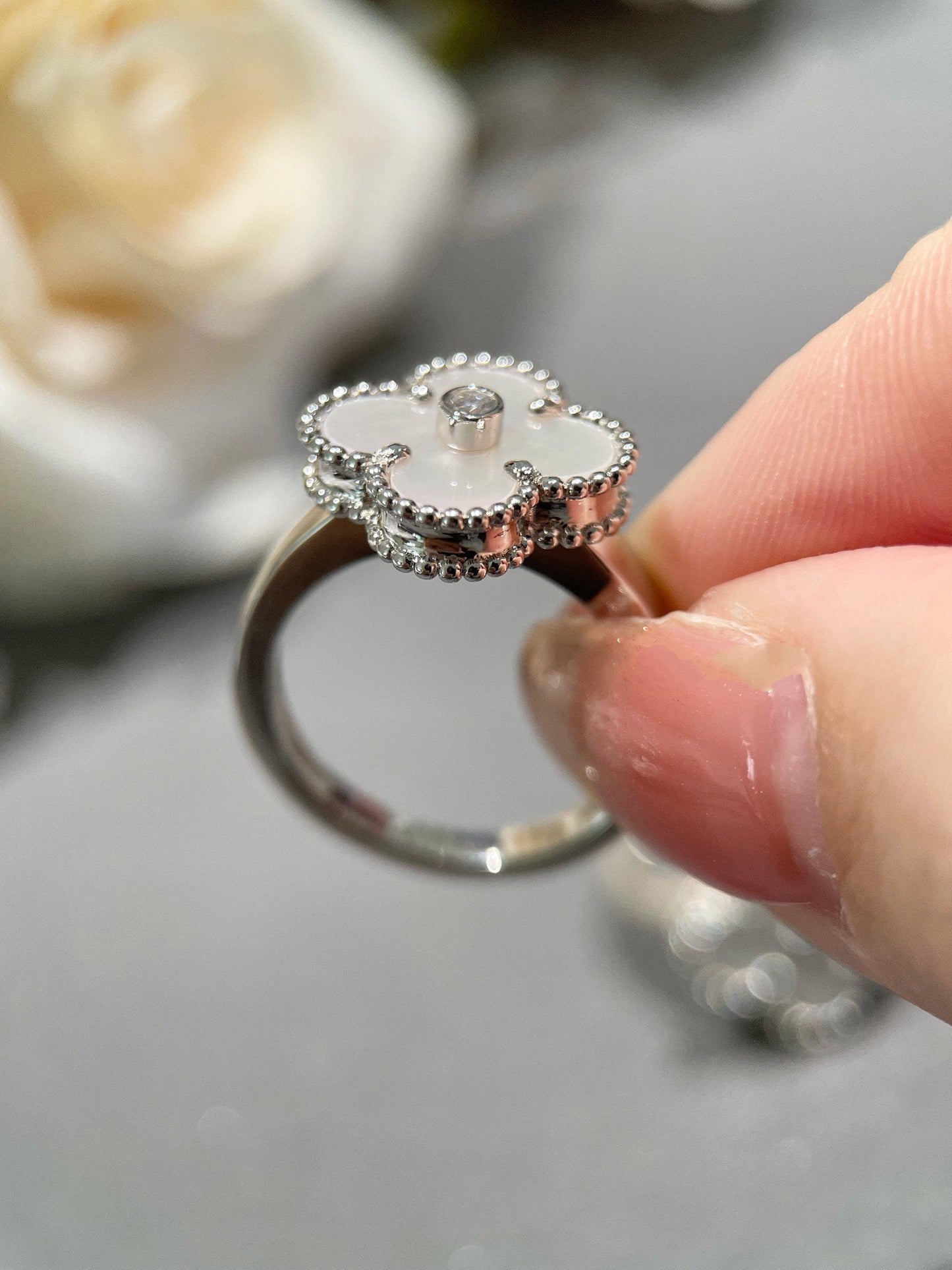 [ROYAL]CLOVER SILVER MOP DIAMOND RING