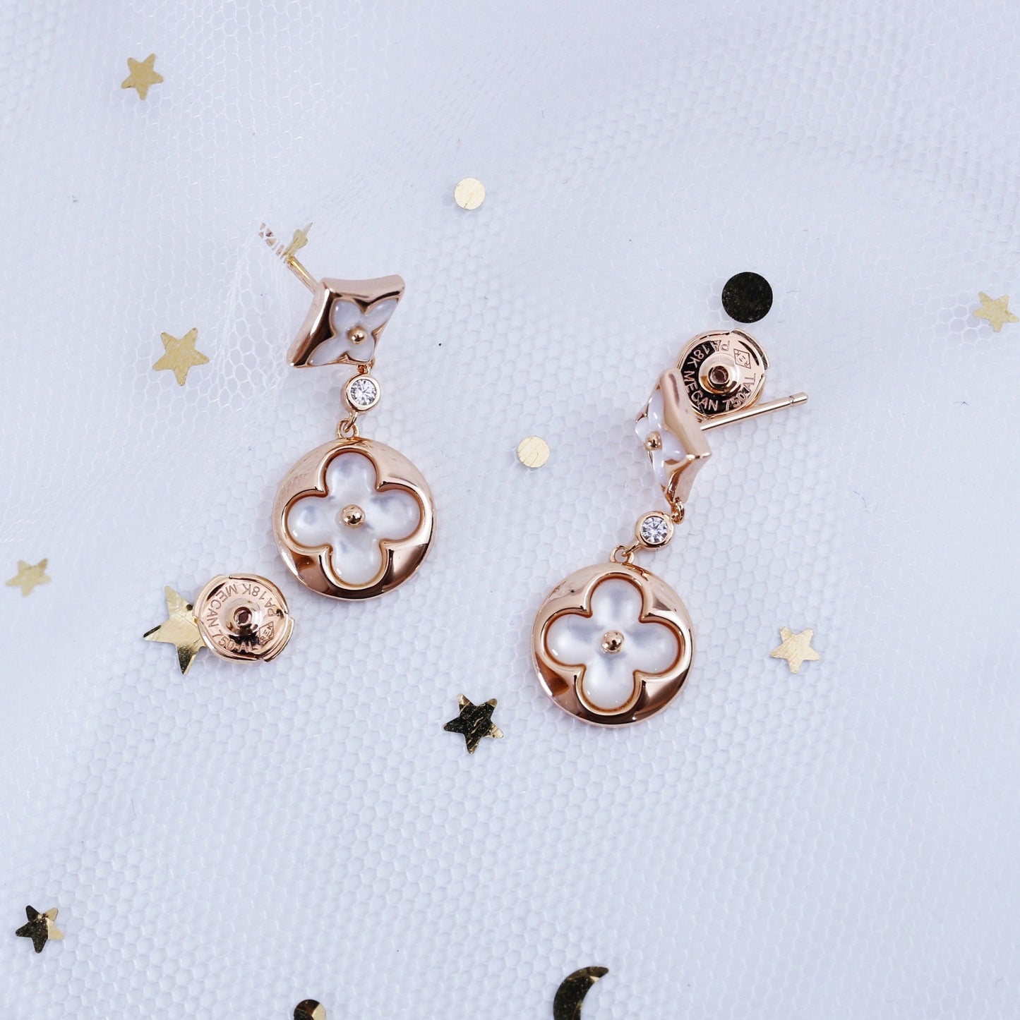 [ROYAL]STAR AND SUN PINK GOLD MOP DROP EARRINGS