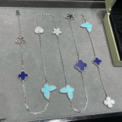 [ROYAL]LUCKY CLOVER SILVER 11 MOTIF NECKLACE