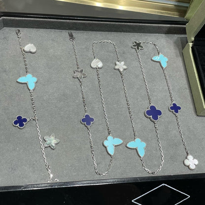 [ROYAL]LUCKY CLOVER SILVER 11 MOTIF NECKLACE