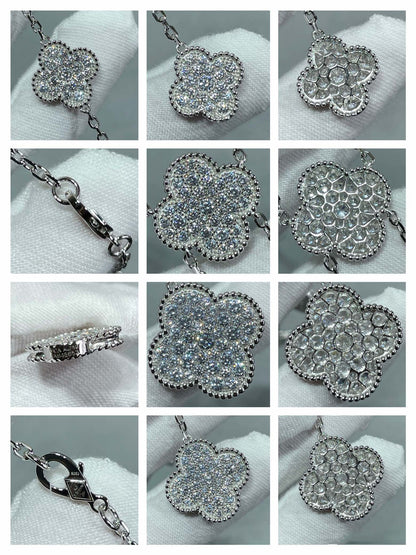 [ROYAL]CLOVER 6 MOTIF DIAMOND PAVED NECKLACE