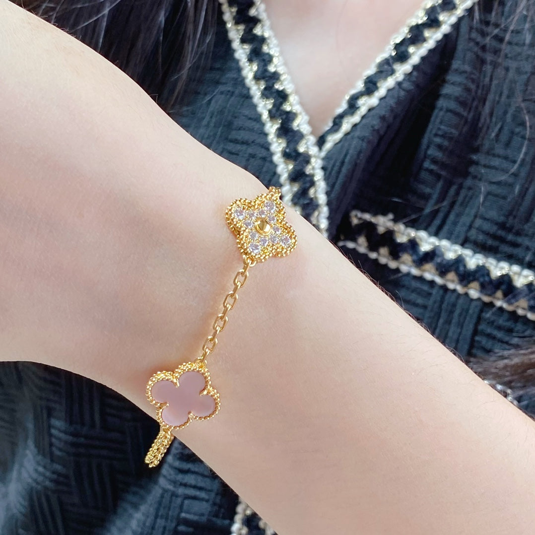 [LUXE]CLOVER 5 MOTIV DIAMOND PINK MOP PINK GOLD ARMBAND