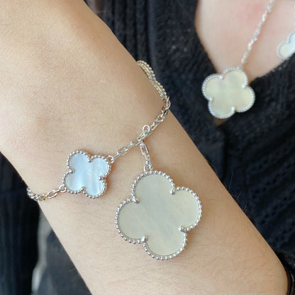 [ROYAL]CLOVER 5 MOTIF WHITE MOP SILVER BRACELET