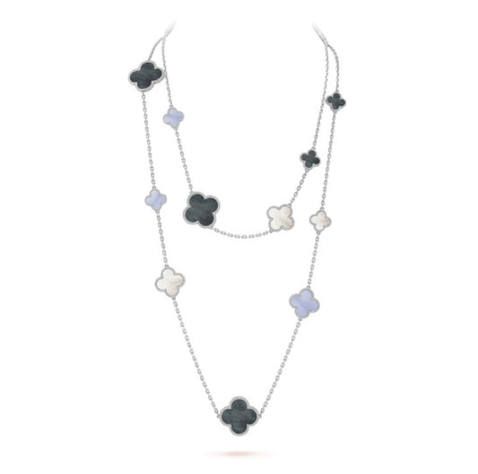 [ROYAL]CLOVER 16 MOTIF CHALCEDONY MOP SILVER NECKLACE