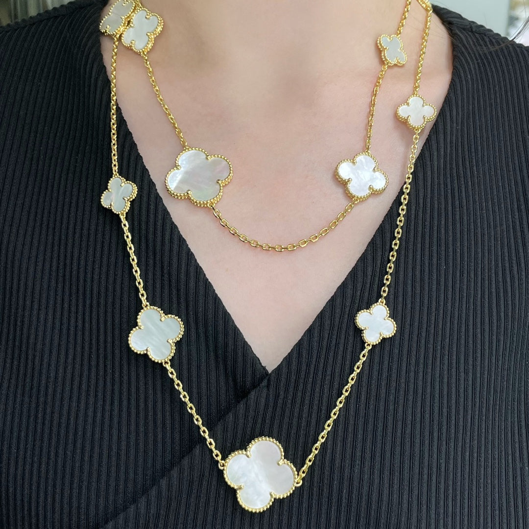 [ROYAL]CLOVER 16 MOTIF WHITE MOP GOLD NECKLACE