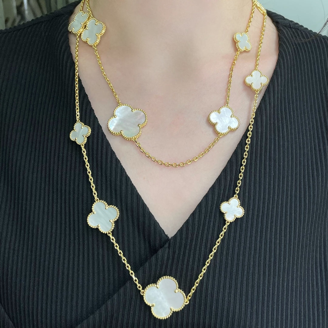 [ROYAL]CLOVER 16 MOTIF WHITE MOP GOLD NECKLACE