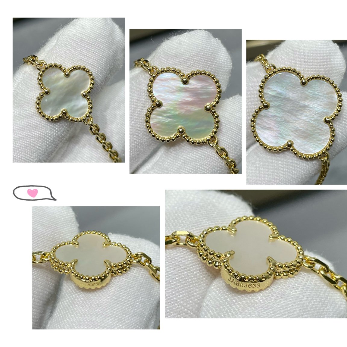 [ROYAL]CLOVER 16 MOTIF WHITE MOP GOLD NECKLACE