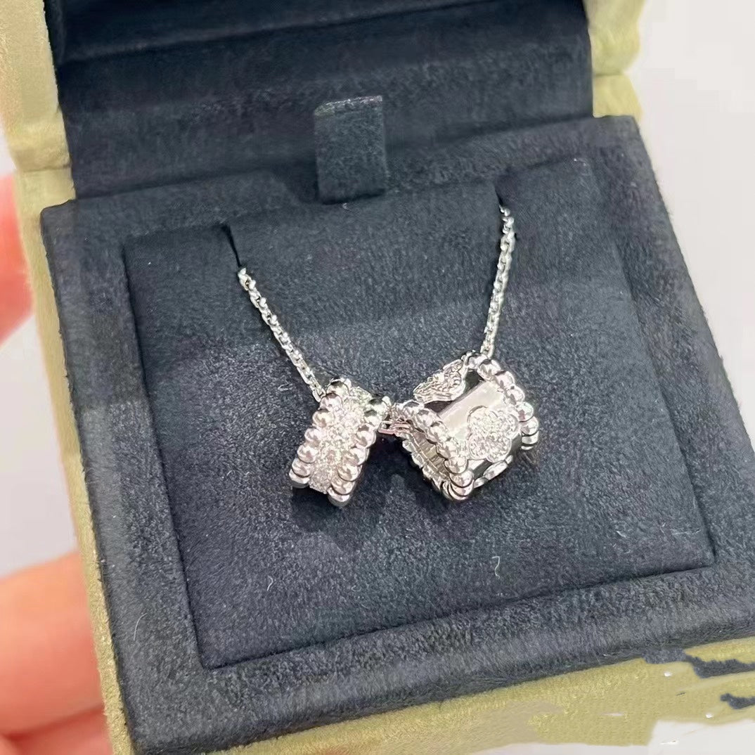 [Royal]PERLEE DOUBLE PENDANT SILVER DIAMOND NECKLACE