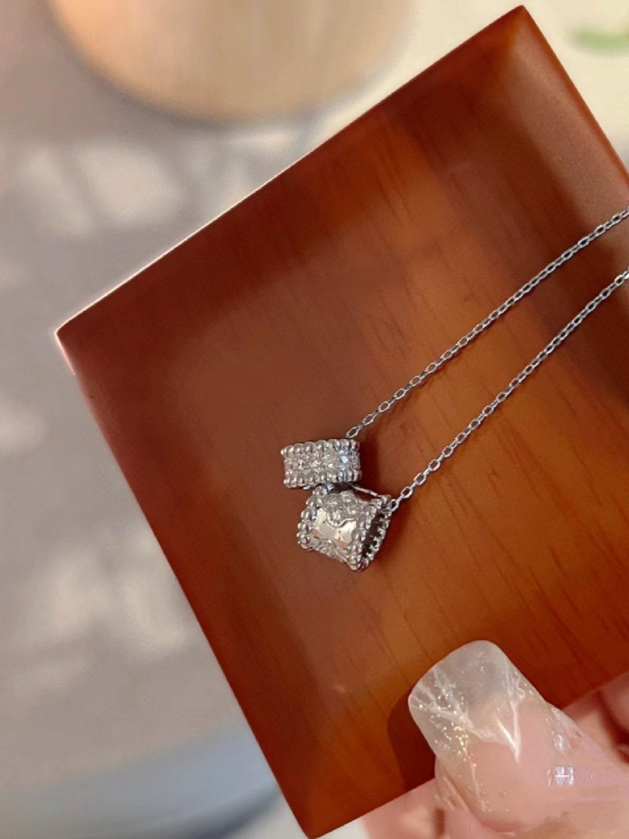 [ROYAL]PERLEE DOUBLE PENDANT SILVER DIAMOND NECKLACE