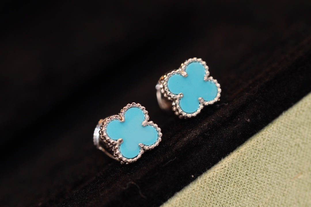 [ROYAL]CLOVER MINI TURQUOISE SILVER STUD EARRINGS