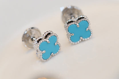 [ROYAL]CLOVER MINI TURQUOISE SILVER STUD EARRINGS