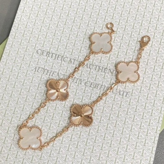 [ROYAL]CLOVER BRACELET 5 MOTIF WHITE MOP PINK GOLD