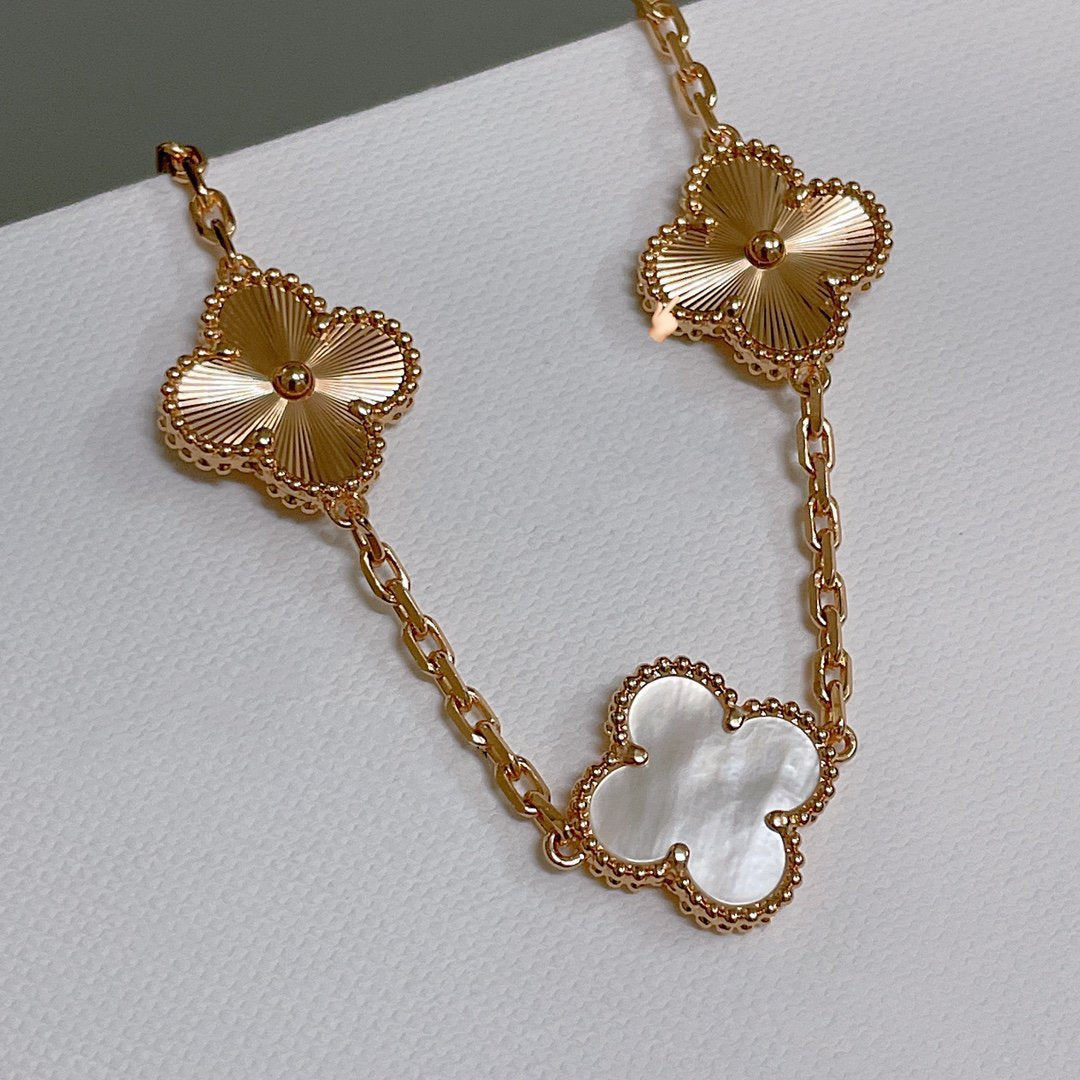 [ROYAL]CLOVER BRACELET 5 MOTIF WHITE MOP PINK GOLD