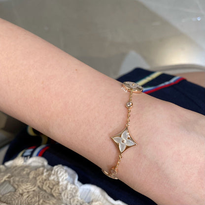 [LUXE]Armband mit Stern und Sonne, 4 Motiven, Weiß, Perlmutt, Roségold 