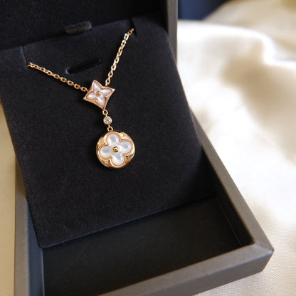 [ROYAL]STAR AND SUN WHITE MOP 2 MOTIF PINK GOLD NECKLACE