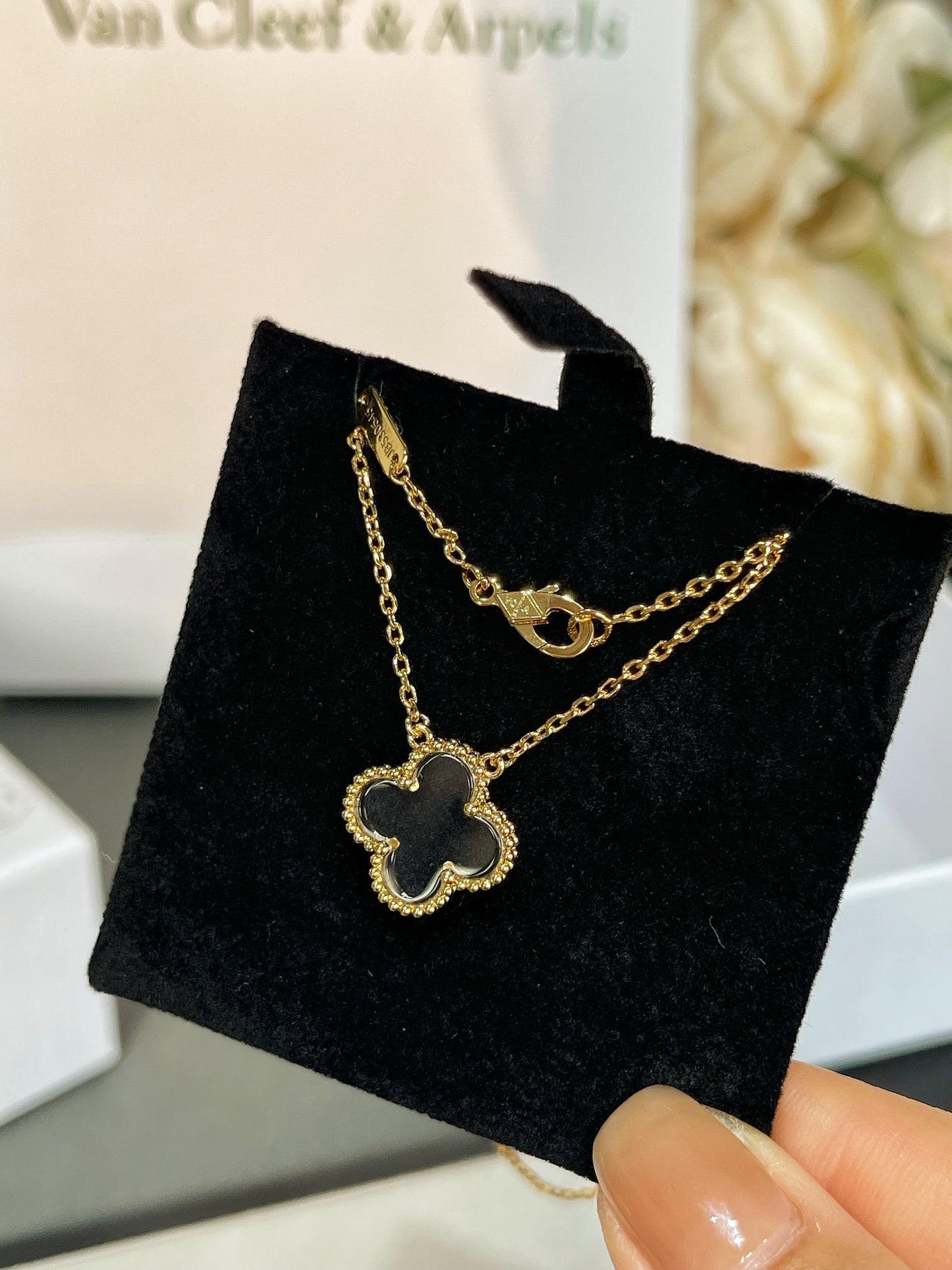 [ROYAL]CLOVER ROCK CRYSTAL ROSE GOLD NECKLACE