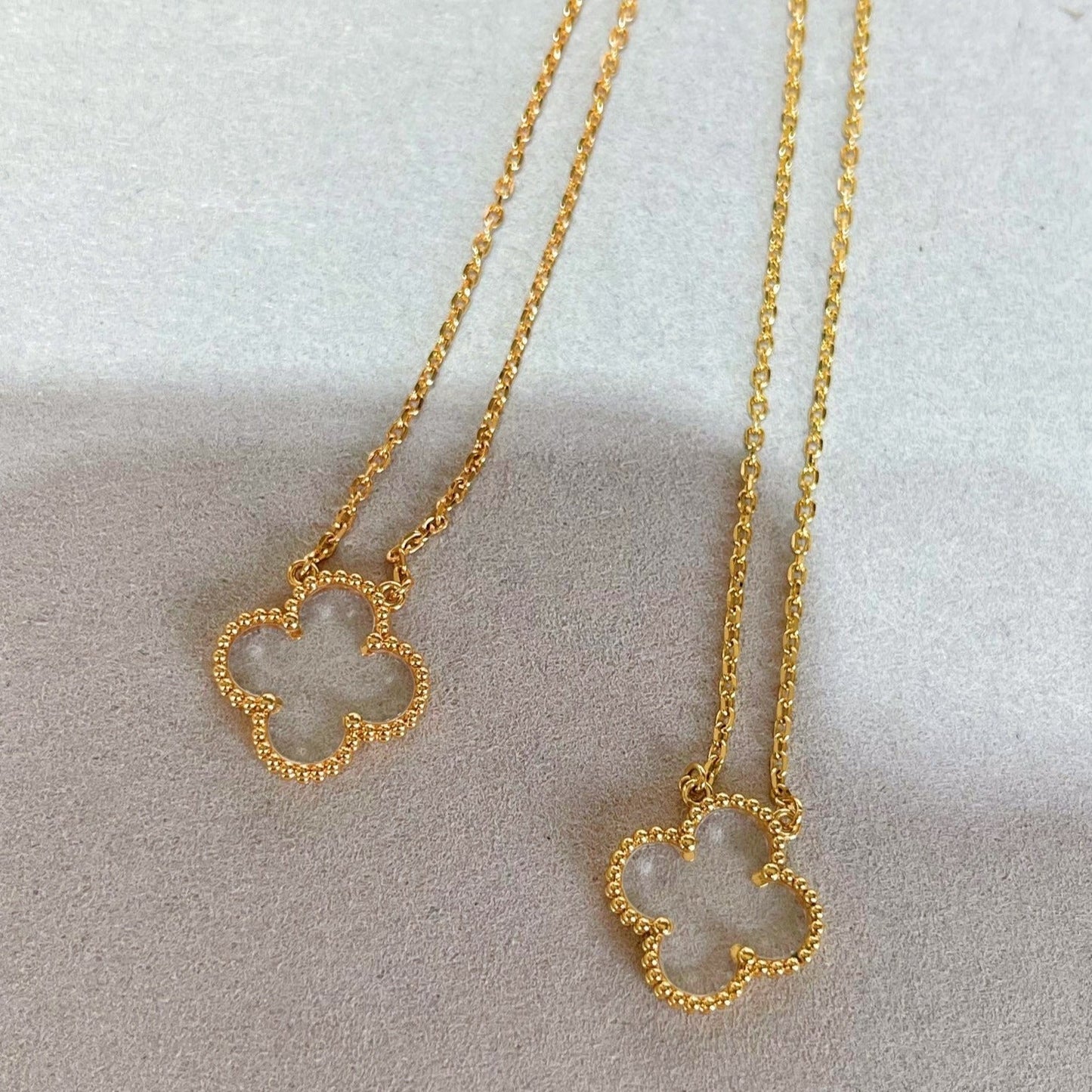 [ROYAL]CLOVER ROCK CRYSTAL ROSE GOLD NECKLACE