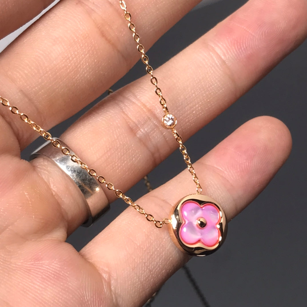 [ROYAL]LV COLOR BLOSSOM PINK MOP SUN GOLD NECKLACE