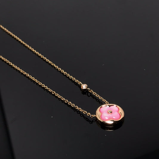 [ROYAL]LV COLOR BLOSSOM PINK MOP SUN GOLD NECKLACE