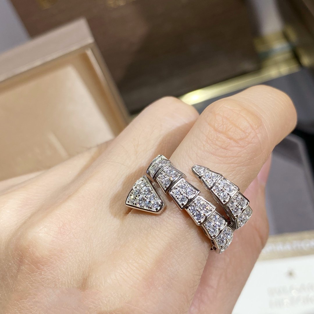 [ROYAL]SERPENTI DOUBLE RING SILVER DIAMOND PAVED