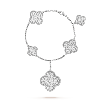 [ROYAL]CLOVER 6 MOTIFS SILVER DIAMOND BRACELET