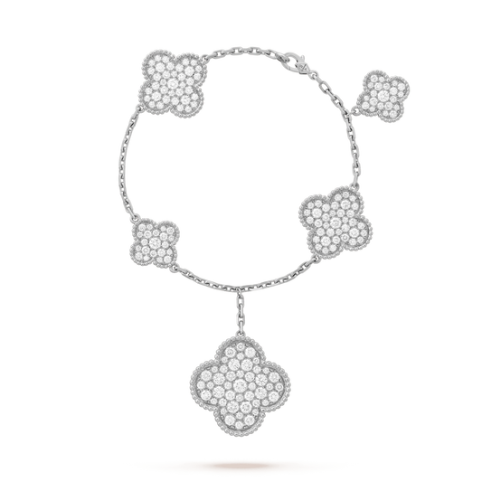 [ROYAL]CLOVER 6 MOTIFS SILVER DIAMOND BRACELET