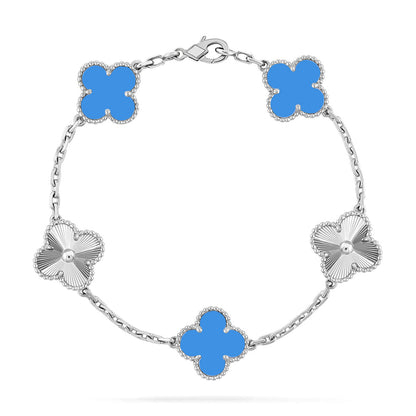 [Royal&Vicky]LUCKY CLOVER 5-MOTIF BRACELET - BLUE AGATE COLLECTION