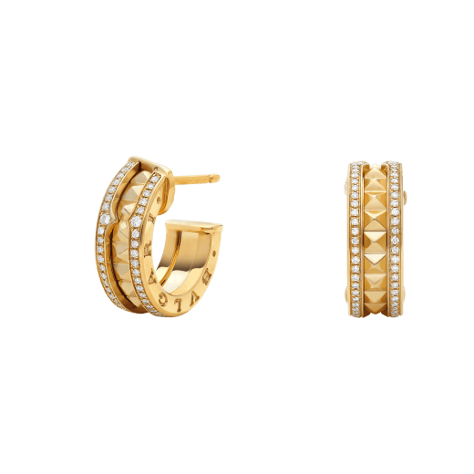 [ROYAL]ZERO 1 ROCK GOLD EARRINGS WITH STUDDED SPIRAL AND PAVED DIAMONDS