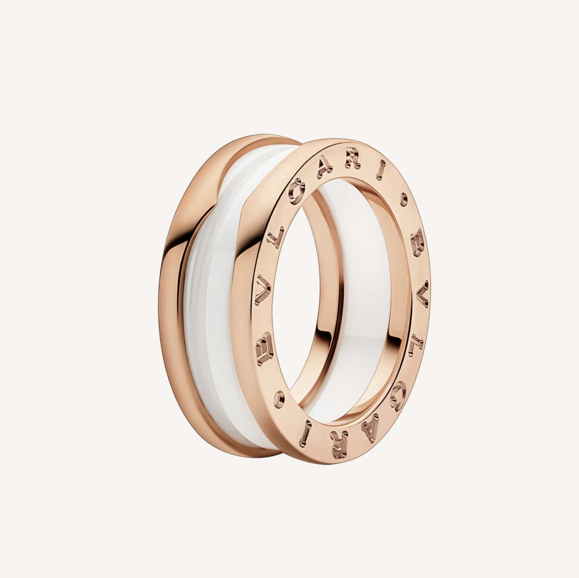 [ROYAL]ZERO 1 TWO-BAND LOOPS AND WHITE CERAMIC SPIRAL PINK GOLD RING