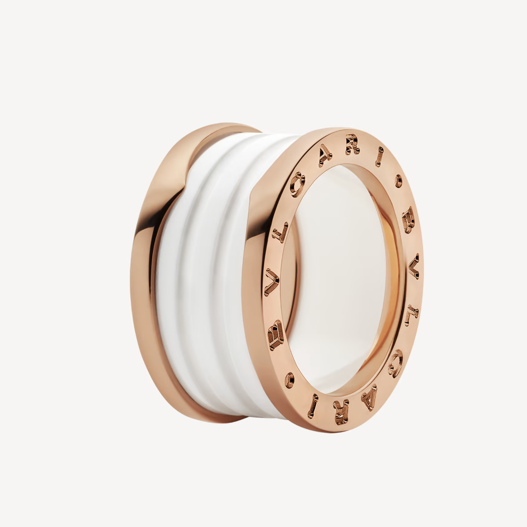 [ROYAL]ZERO 1 FOUR-BAND LOOPS AND WHITE CERAMIC SPIRAL PINK GOLD RING