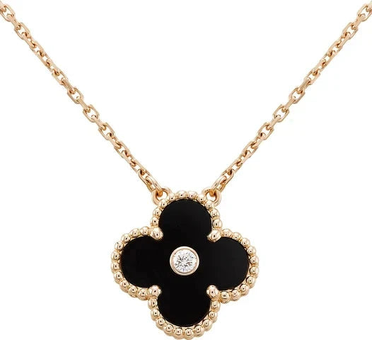 [ROYAL]CLOVER 15MM DIAMOND ONYX NECKLACE