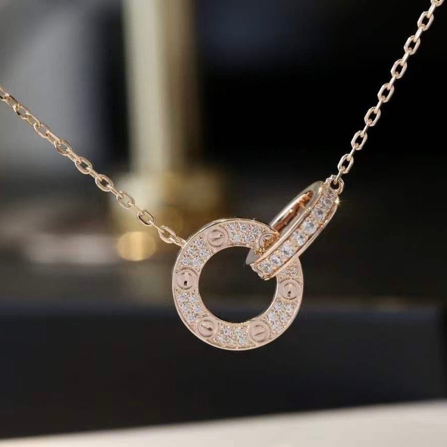 [ROYAL]LOVE 7.6MM NECKLACE ROSE GOLD AND SILVER  FULL DIAMOND