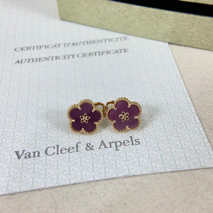 [Royal&Vicky]NEW PURPLE PLUM FRAGRANCE PLUM BLOSSOM GOLD EARRINGS