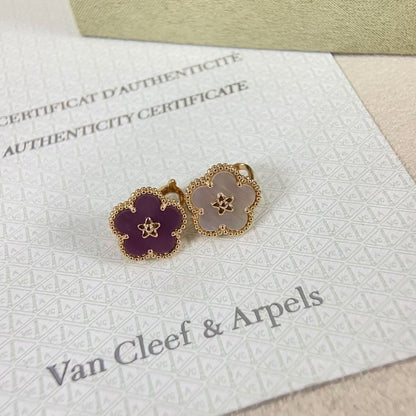 [Royal&Vicky]NEW PURPLE PLUM FRAGRANCE PLUM BLOSSOM GOLD EARRINGS