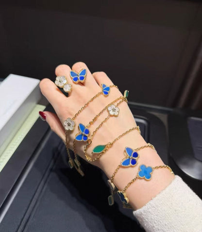 [Royal&Vicky ]LUCKY SPRING GOLD BLUESTONE WHITE MOTHER-OF-PEARL BRACELET