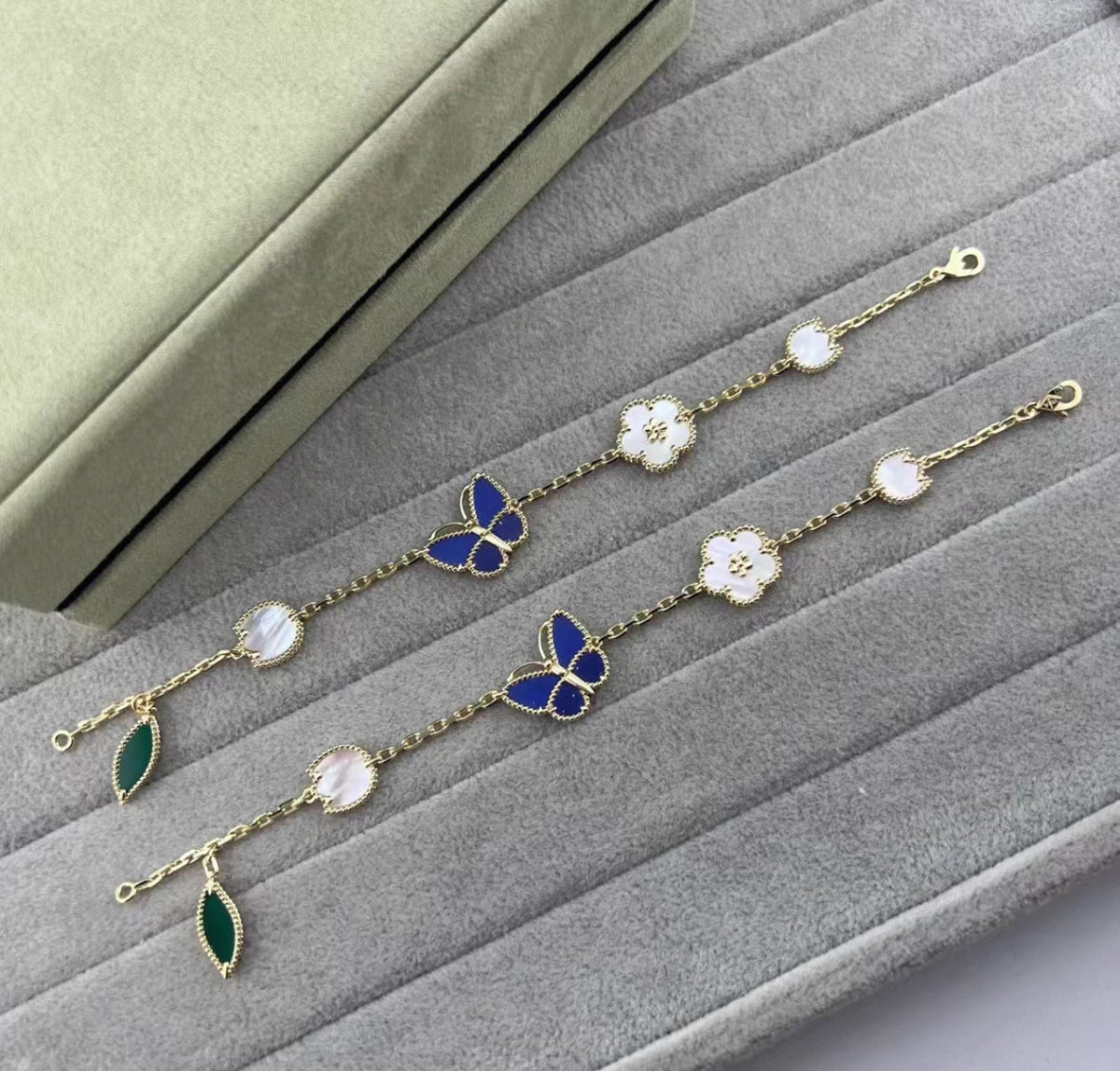[Royal&Vicky ]LUCKY SPRING GOLD BLUESTONE WHITE MOTHER-OF-PEARL BRACELET