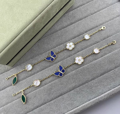 [Royal&Vicky ]LUCKY SPRING GOLD BLUESTONE WHITE MOTHER-OF-PEARL BRACELET