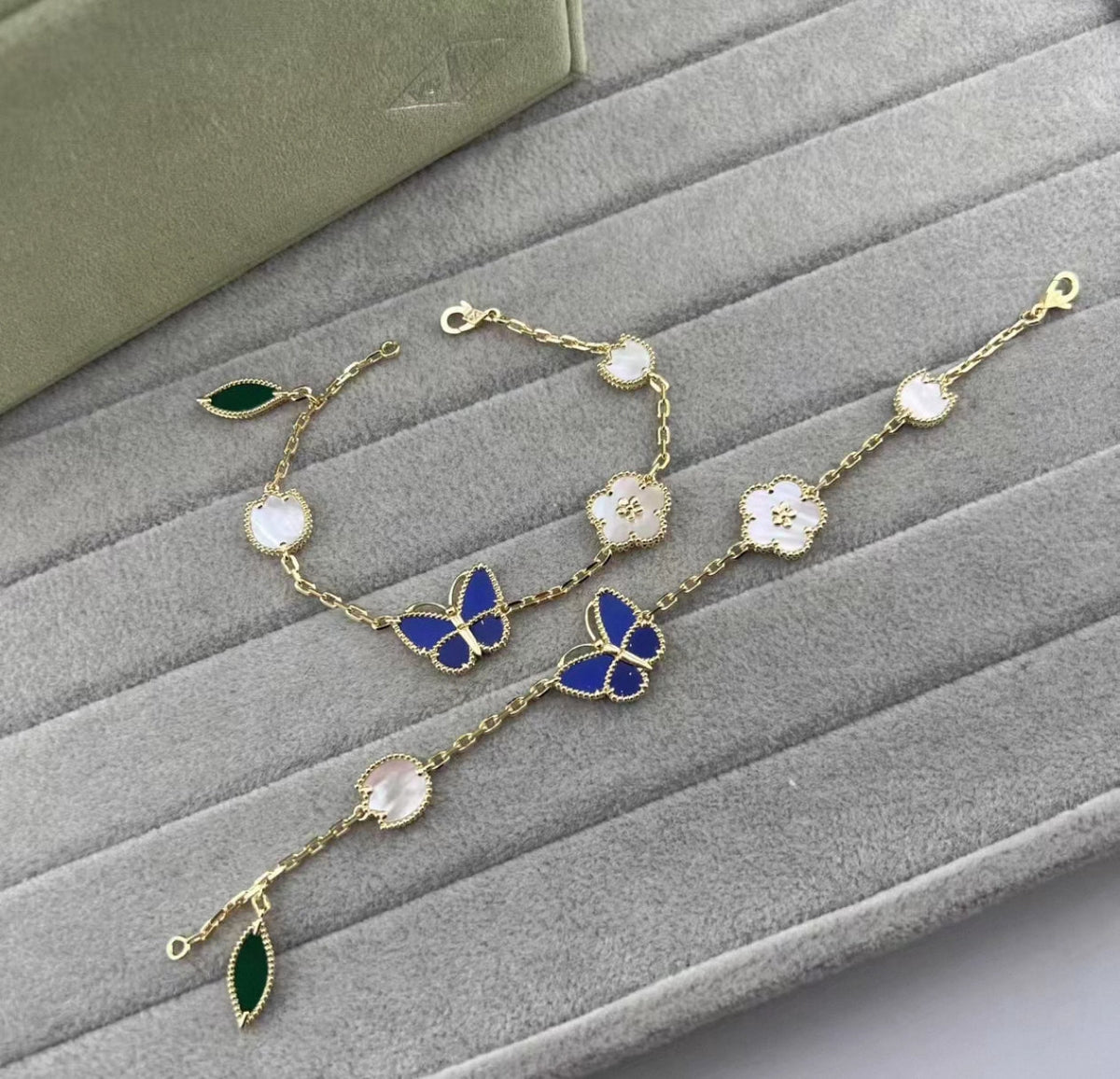 [Royal&Vicky ]LUCKY SPRING GOLD BLUESTONE WHITE MOTHER-OF-PEARL BRACELET