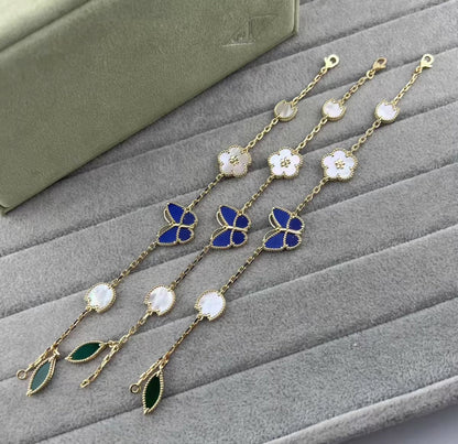 [Royal&Vicky ]LUCKY SPRING GOLD BLUESTONE WHITE MOTHER-OF-PEARL BRACELET