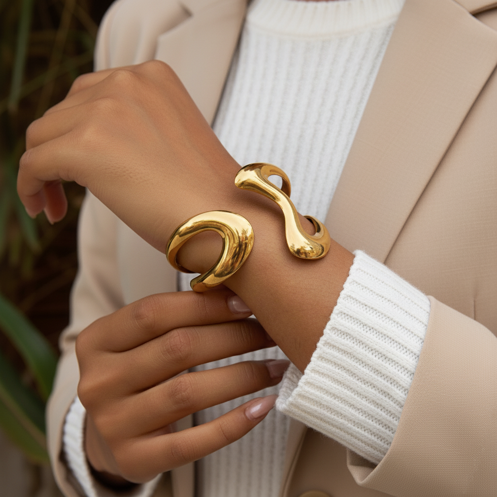 [Royal&Vicky]Lulu Sculpted Gold Bangle
