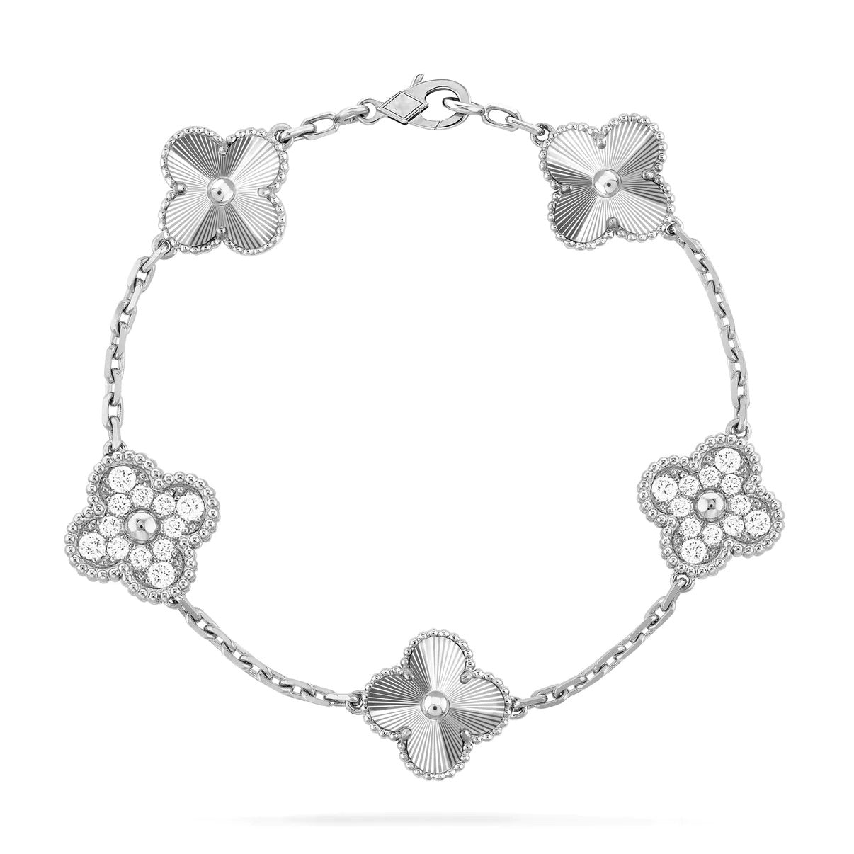 [ROYAL]CLOVER 5 MOTIF SILVER DIAMOND BRACELET