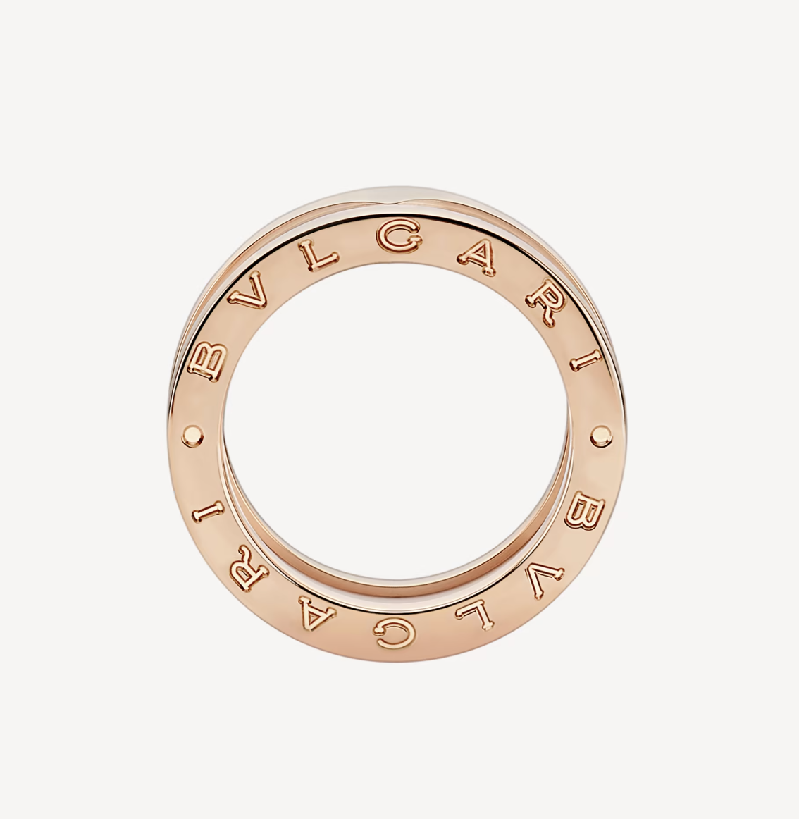 [ROYAL]ZERO 1 TWO-BAND LOOPS AND WHITE CERAMIC SPIRAL PINK GOLD RING