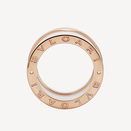 [LUXE]ZERO 1 RING AUS ROTGOLD MIT VIER BÄNDERN UND WEISSER KERAMIK-SPIRALE