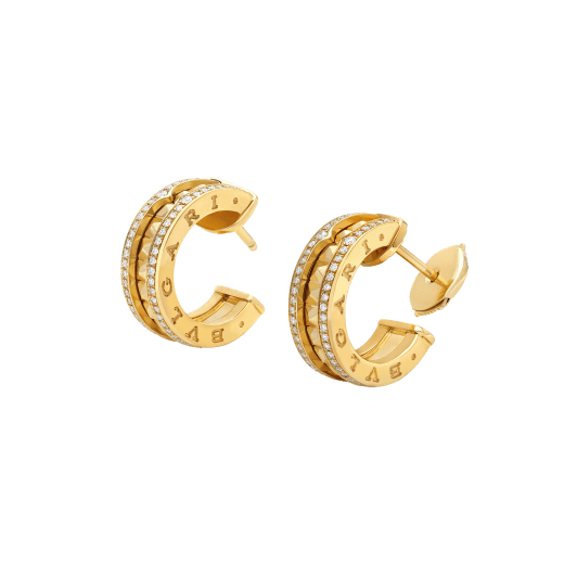 [ROYAL]ZERO 1 ROCK GOLD EARRINGS WITH STUDDED SPIRAL AND PAVED DIAMONDS