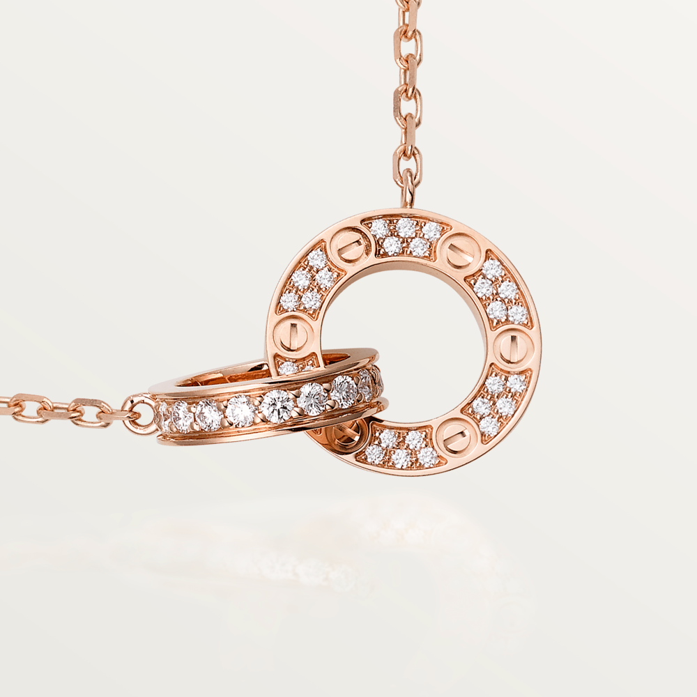 [ROYAL]LOVE 7.6MM NECKLACE ROSE GOLD AND SILVER  FULL DIAMOND