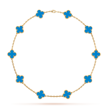 [Royal&Vicky]CLOVER 10 MOTIFS BLUE AGATE NECKLACE
