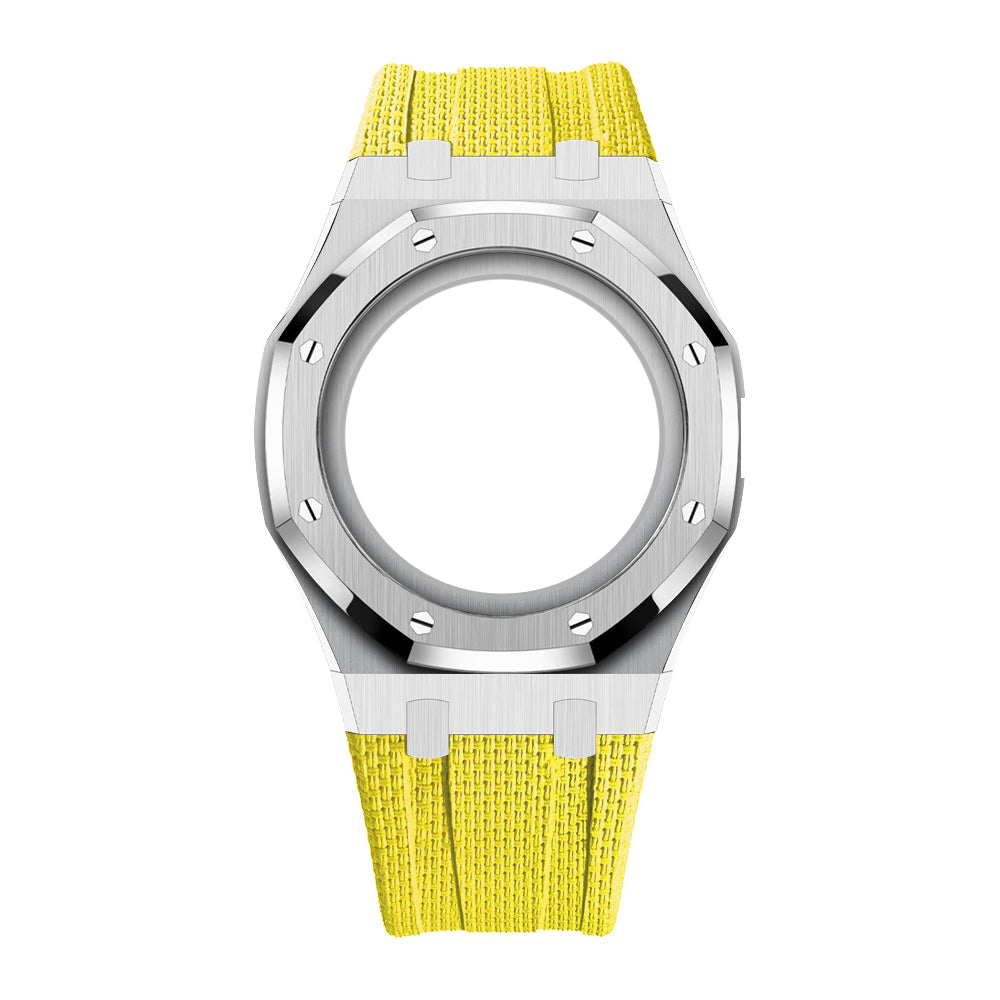 Uhrenarmband mit Vollverkleidung aus Stahlgehäuse und Fluorelastomer-Armband