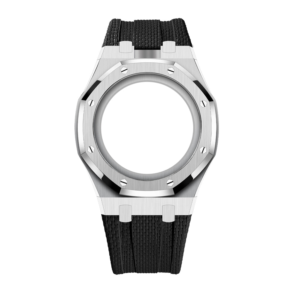 Uhrenarmband mit Vollverkleidung aus Stahlgehäuse und Fluorelastomer-Armband